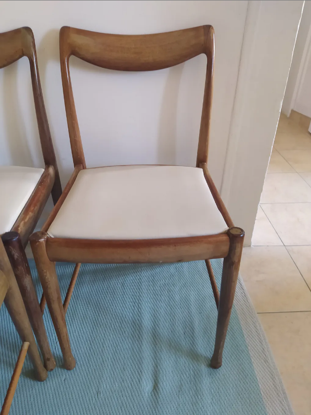 4 scandinavian beige white teak chairs