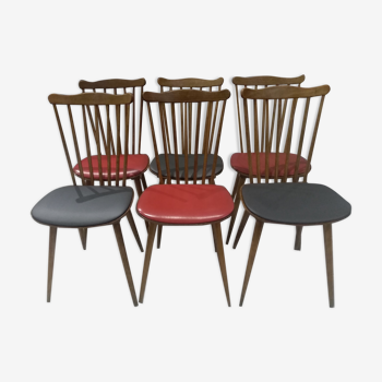 Suite of 6 chairs by Bistrot Baumann model Menuet 1970s