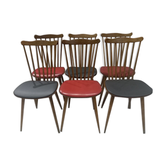 Suite of 6 chairs by Bistrot Baumann model Menuet 1970s