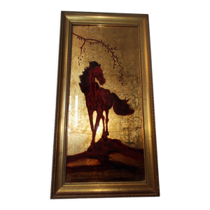 Tableau cheval feuille d'or