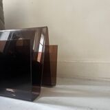 Double magazine rack in smoked plexiglass, 1970s design