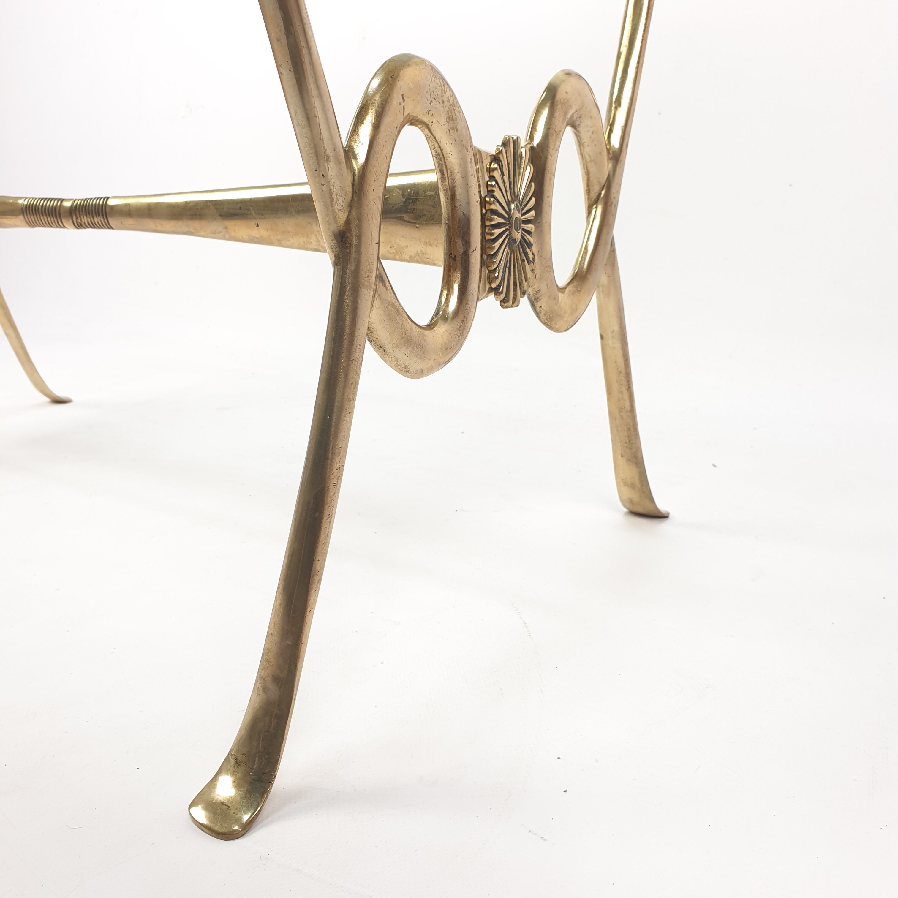 Italian coffee table with etched glass and brass base, 1960