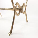 Table basse italienne avec verre gravé et base en laiton, années 1960