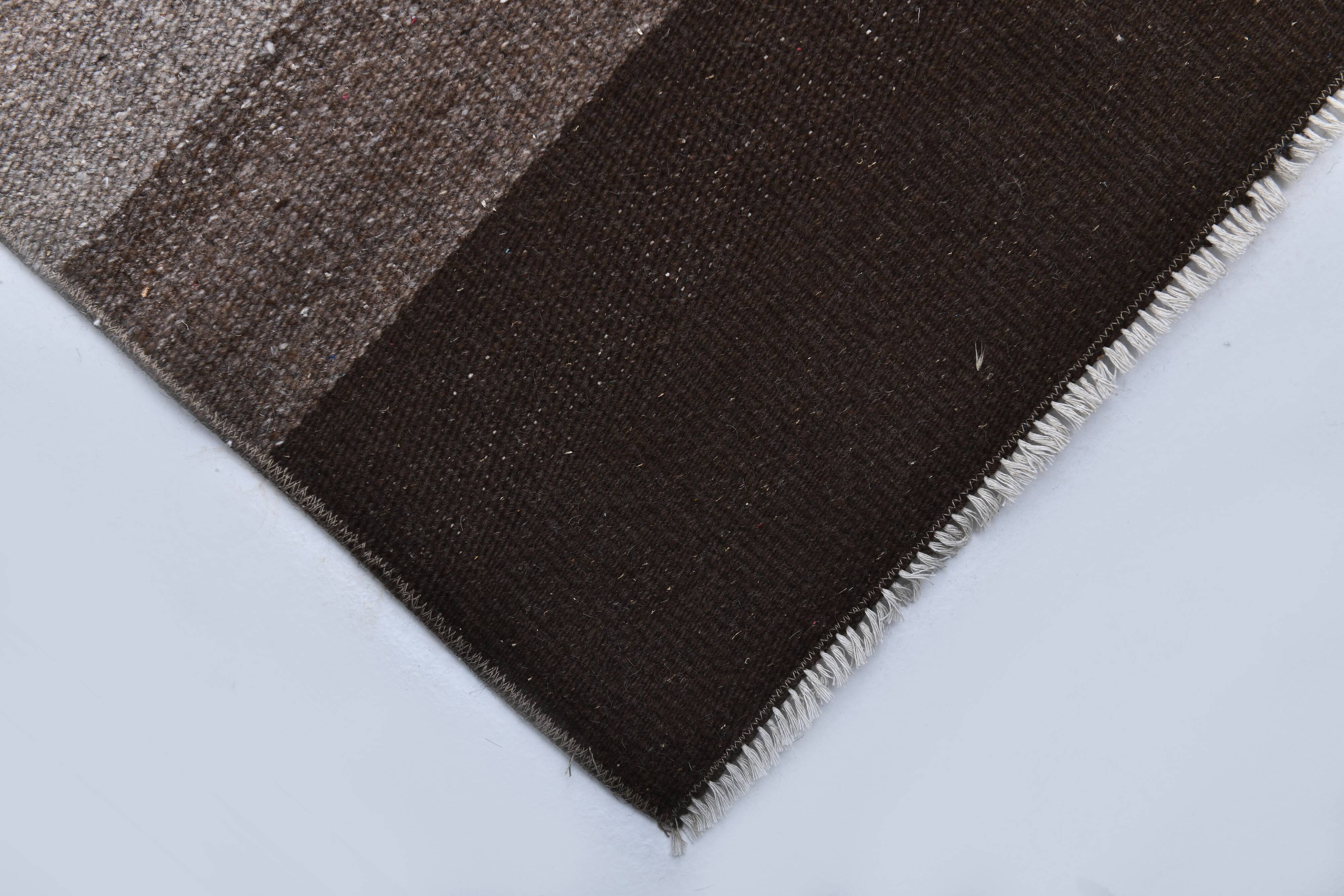 418x65 cm dark brown beige turkish runner wool kilim rug, corridor kilim