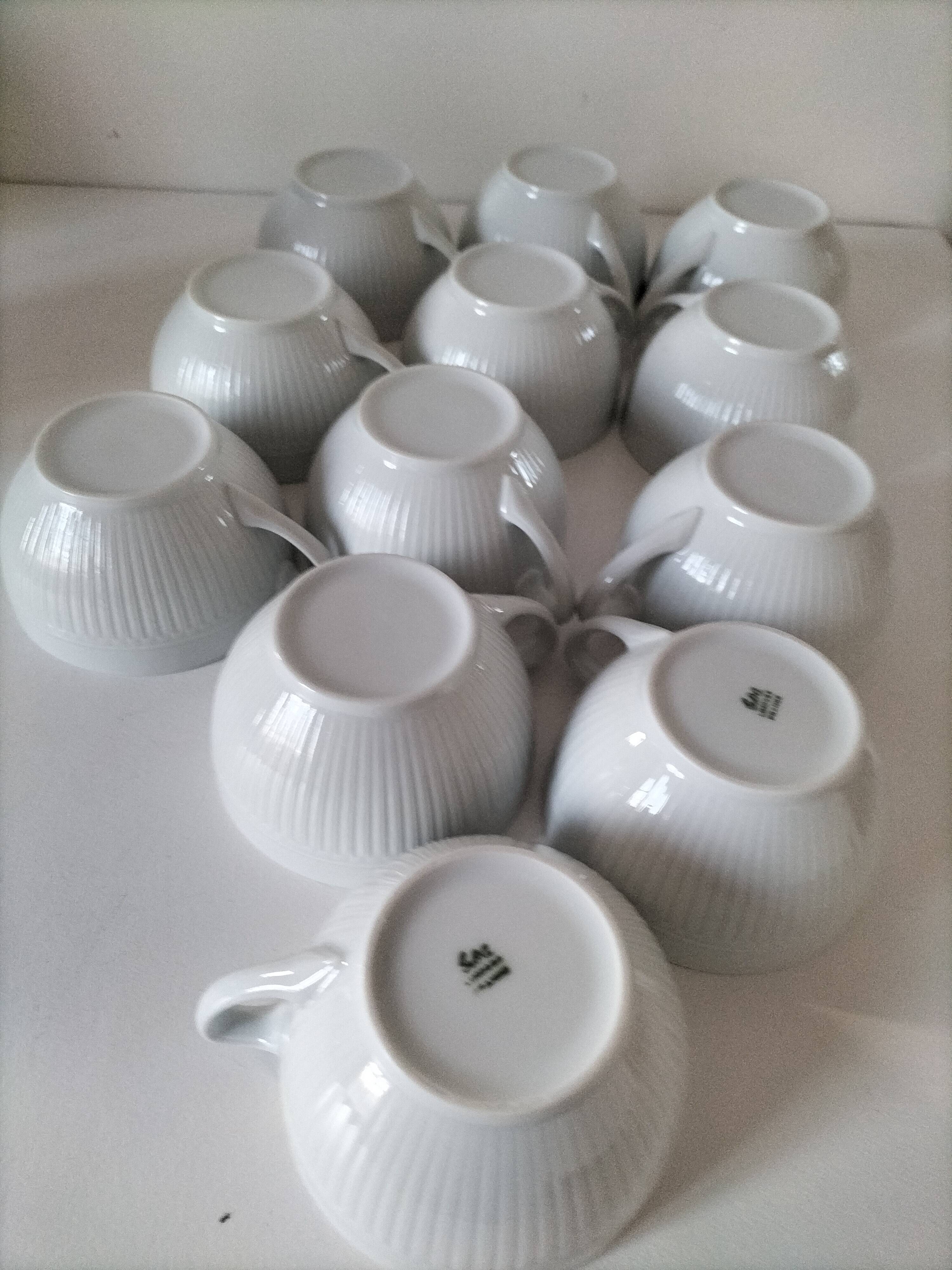 12 White Porcelain Cups