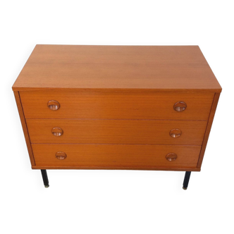 Vintage Scandinavian style chest of drawers in teak and black metal from the 60s