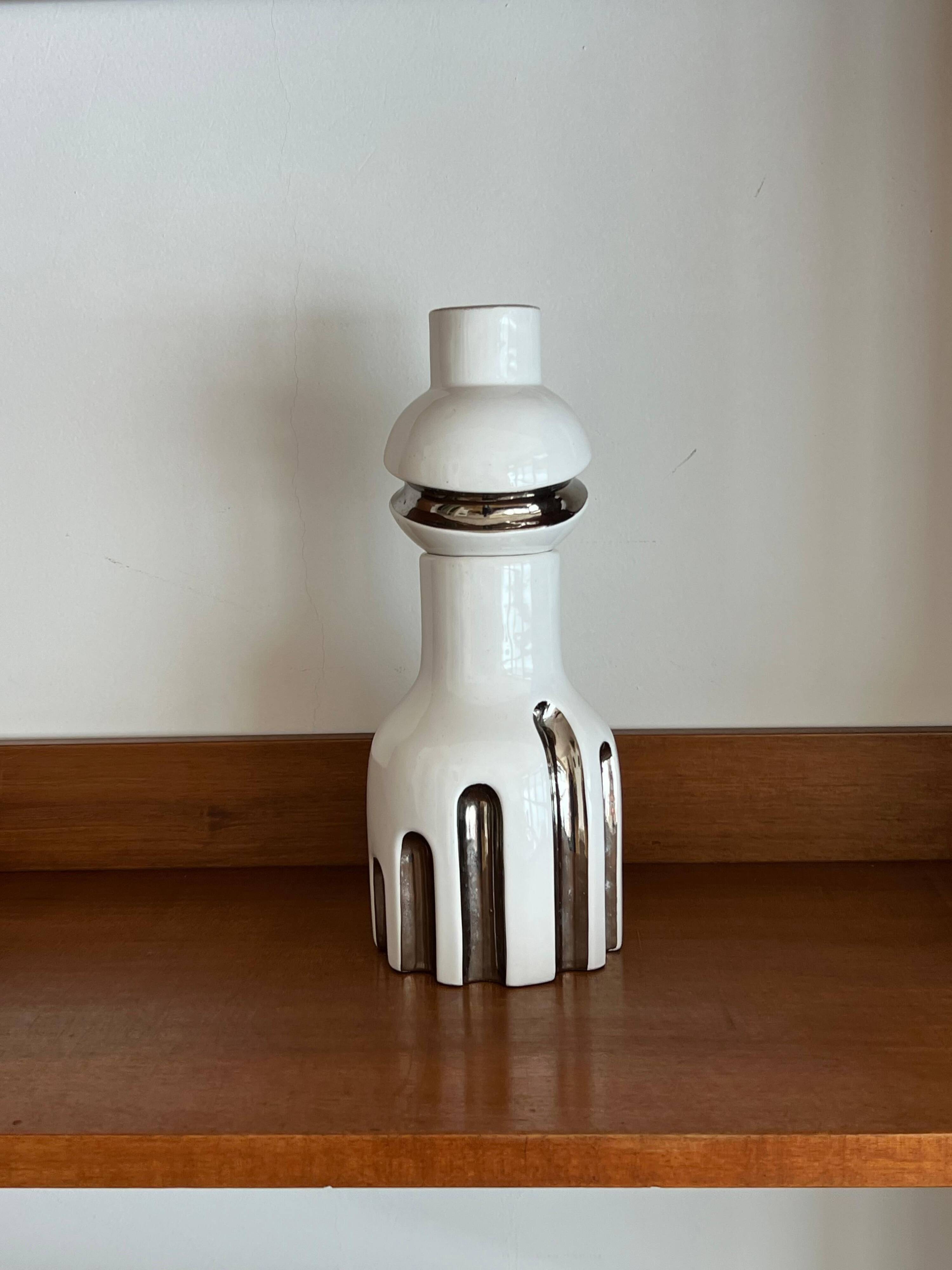 Decorative Ceramic Vase , white glazed, Scultptural Totem, 1970's Ceramic