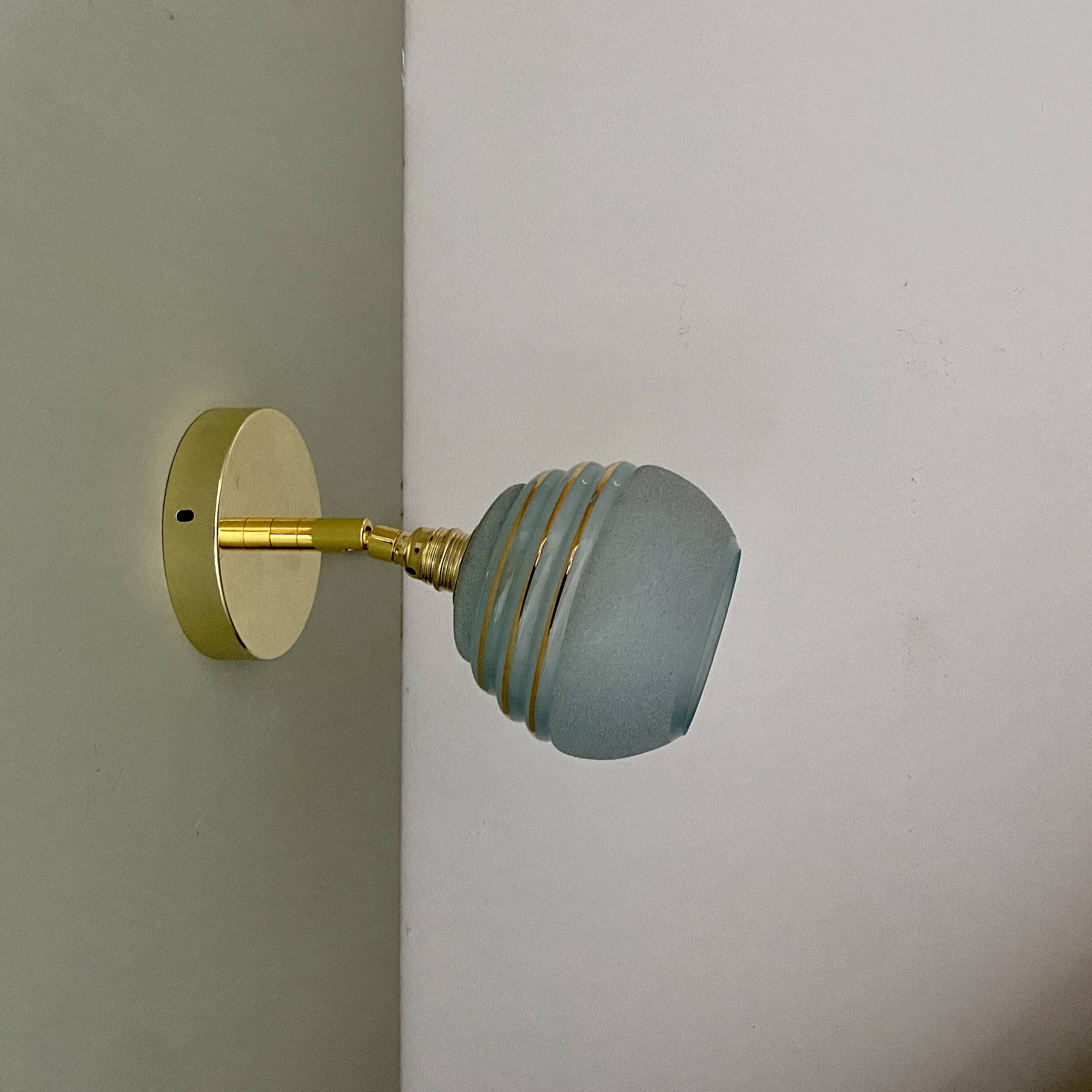 Vintage tuliepe wall light in blue and gold granite glass