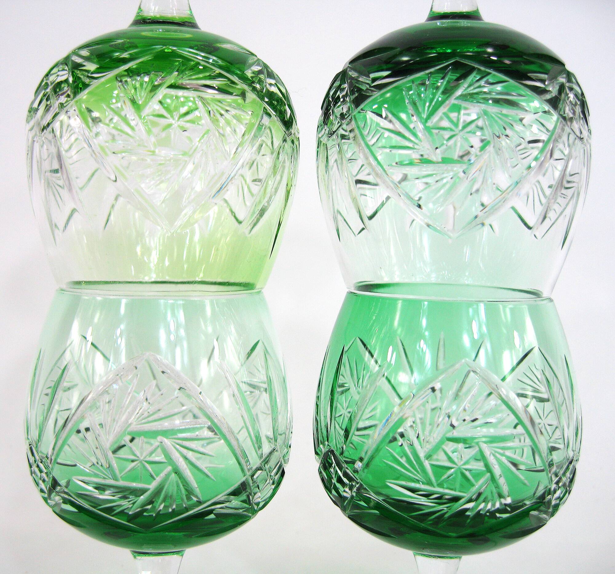 4 green cut crystal liqueur glasses - made in Germany - vintage 60s