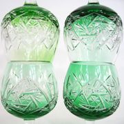4 green cut crystal liqueur glasses - made in Germany - vintage 60s