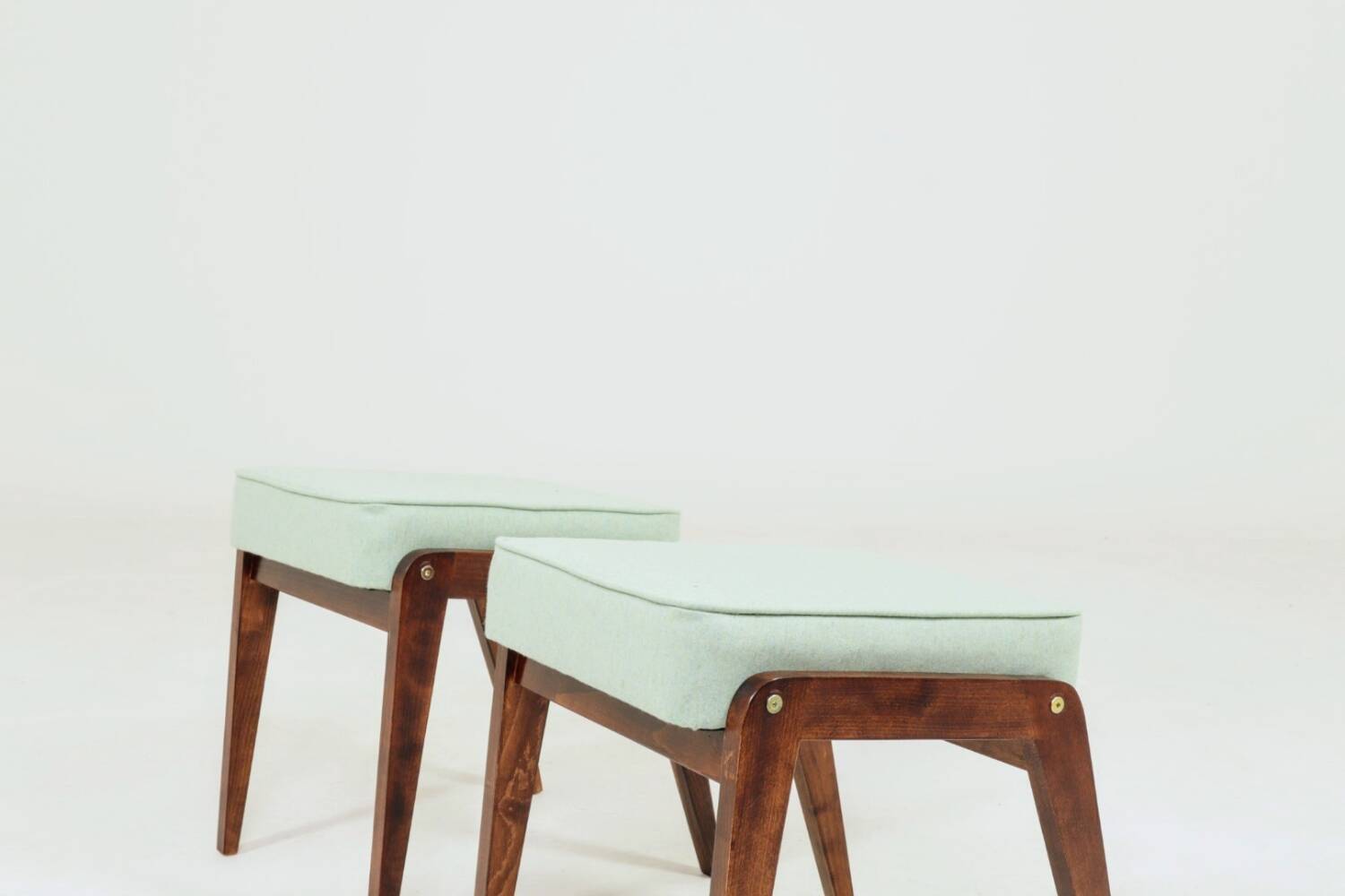 Vintage children's chair stool in pistachio green, mid-century modern design.