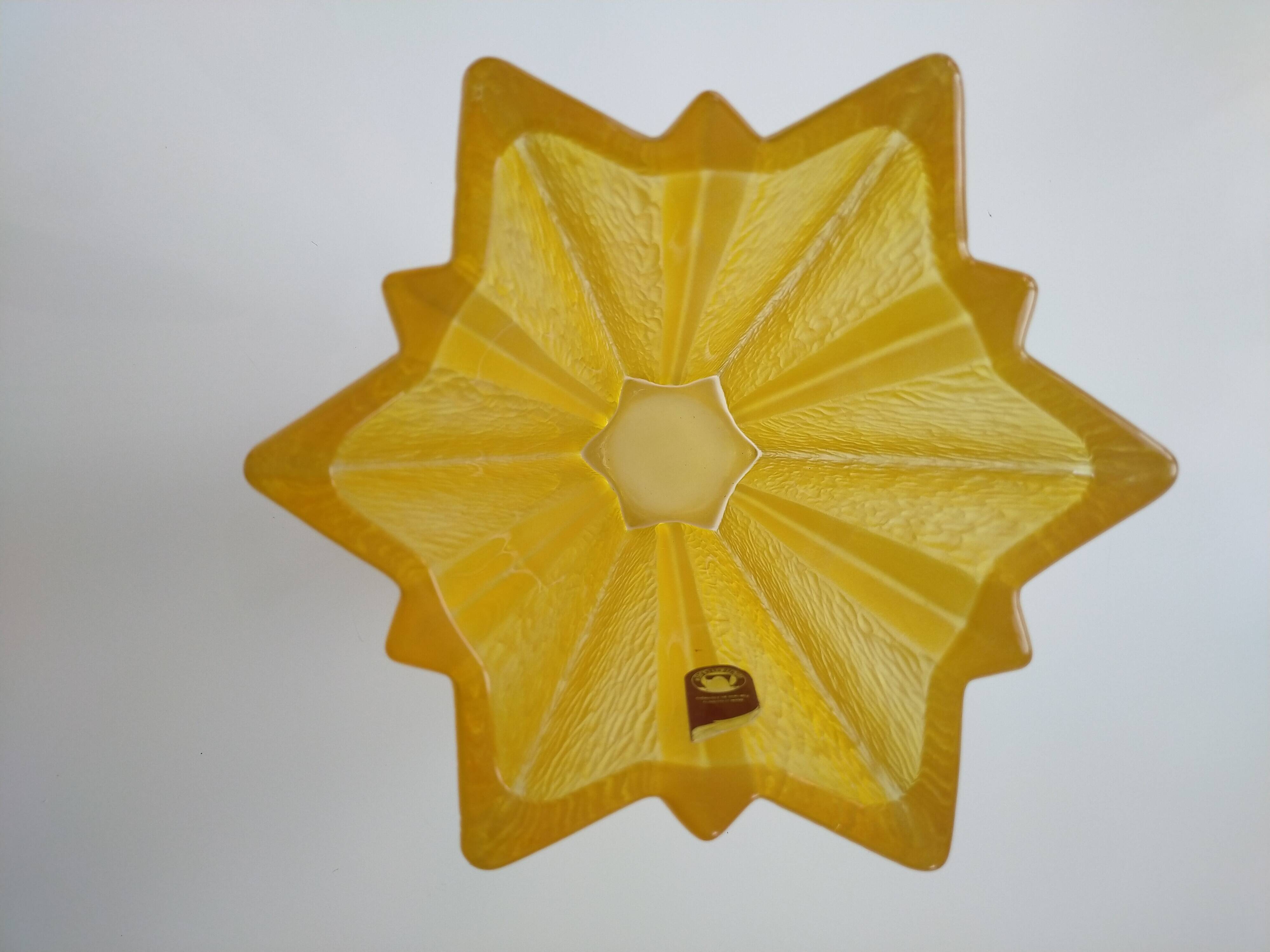 Art Deco yellow glass star-shaped vase Walther Glas Germany