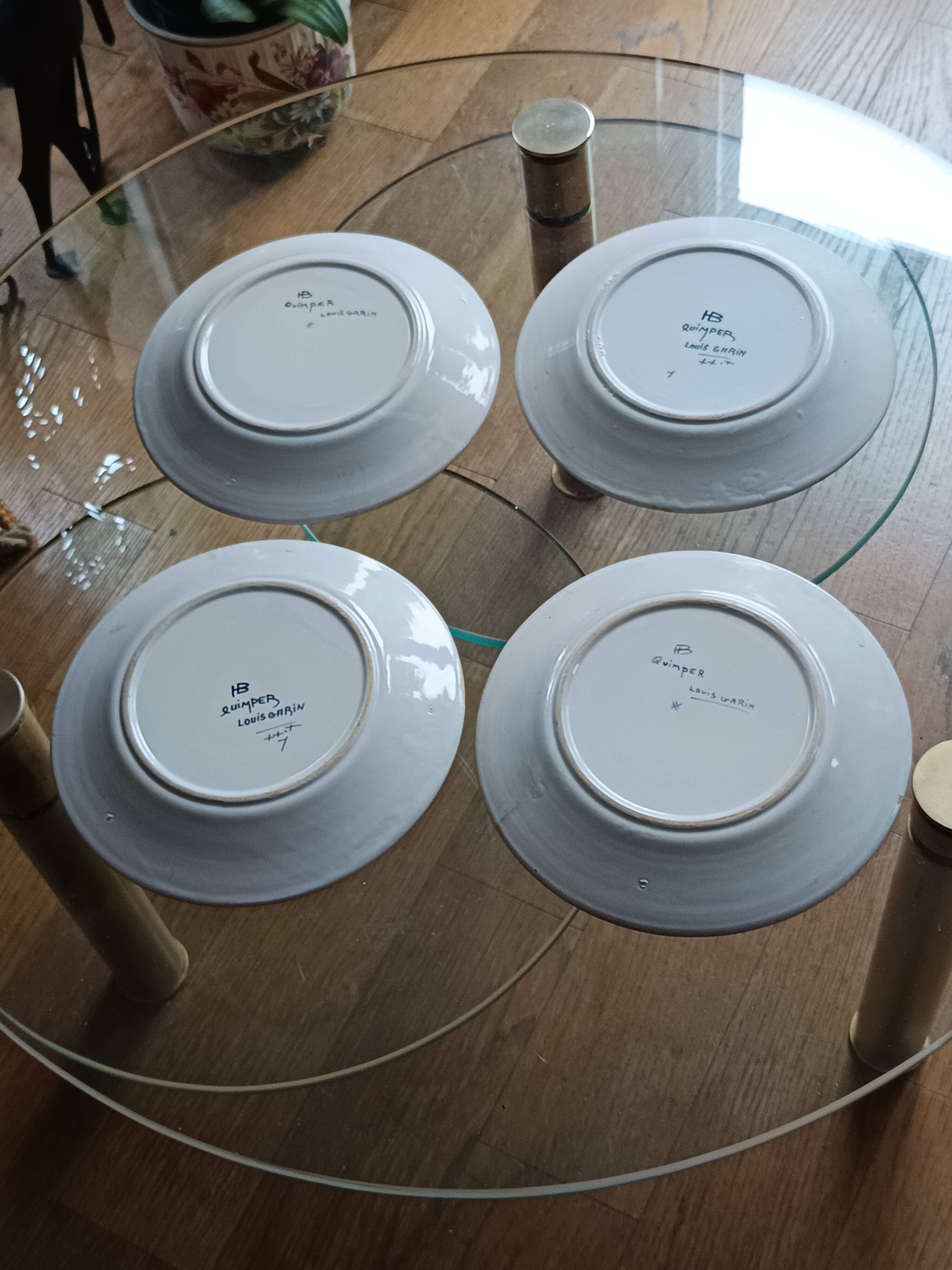 set of 4 Art Deco plates signed Louis Garin HB Quimper
