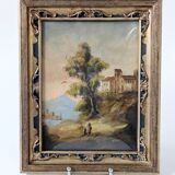 Antique Italian painting with Florentine frame and curved glass