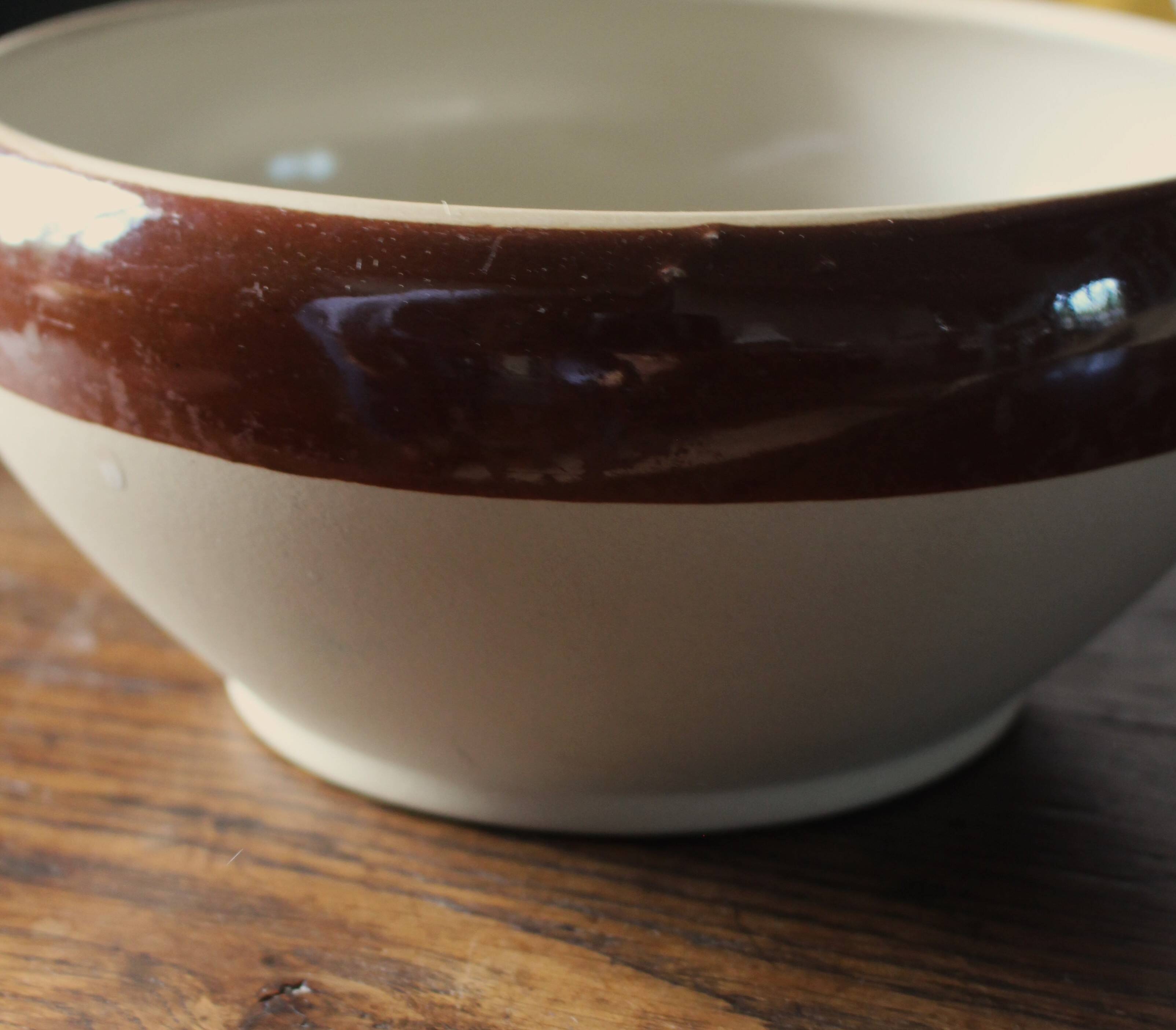 Vintage two-tone glazed stoneware salad bowl Digoin