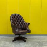 Brown leather chesterfield directors armchair