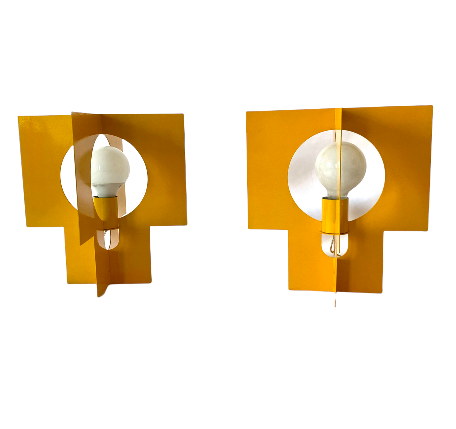 Pair of yellow Space age design table lamps, Italy, 1960s