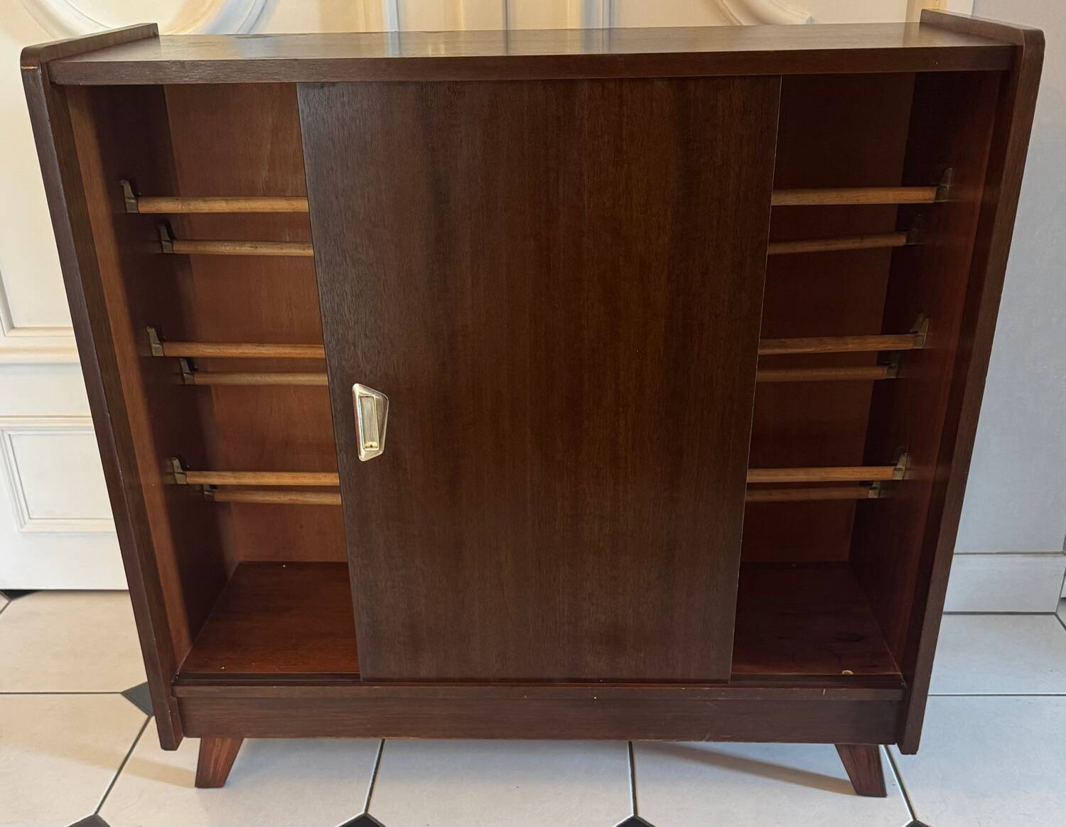 Vintage shoe cabinet with compass legs