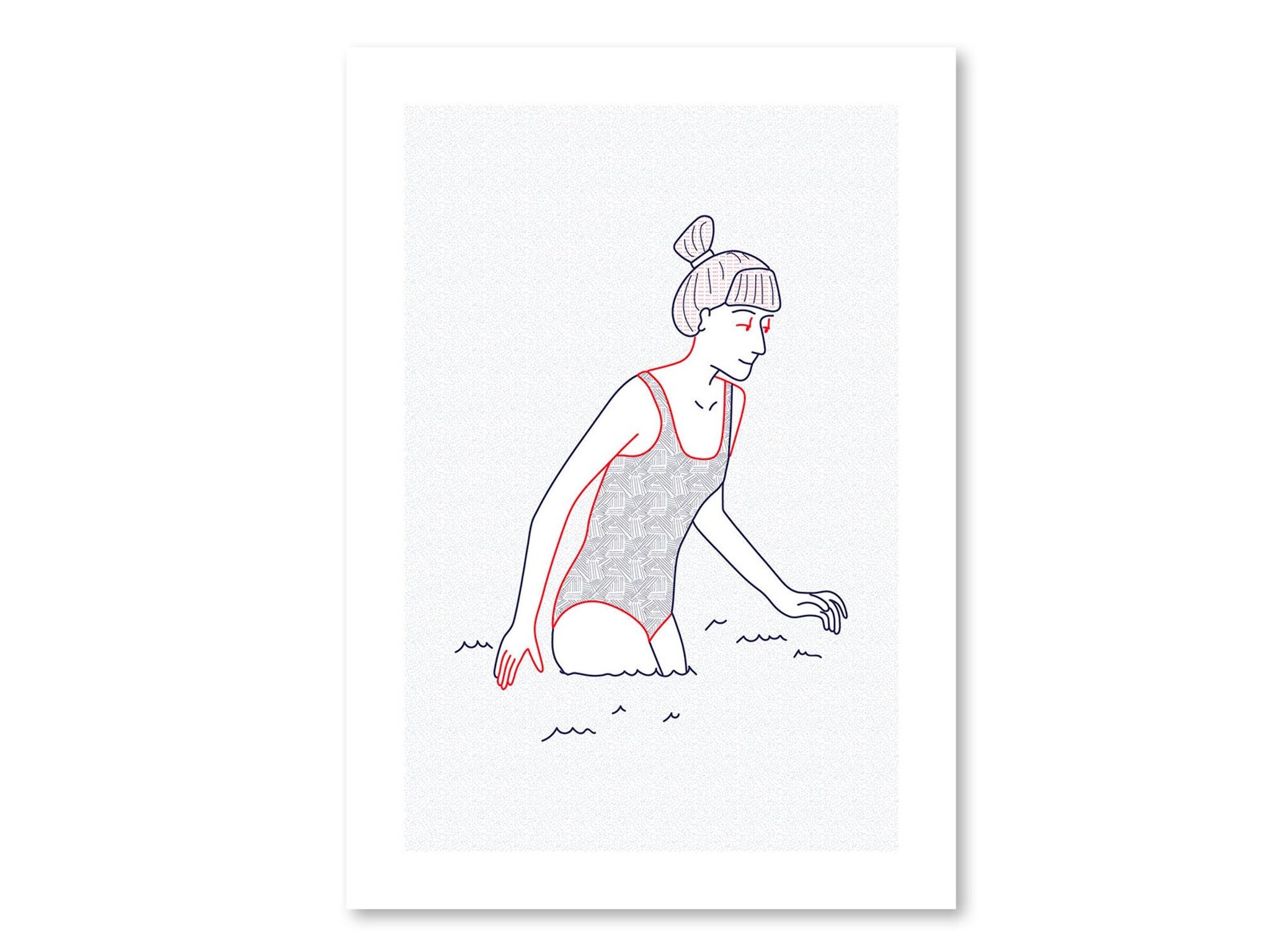 Illustration A4 naiade no. 1/8 bretagne baigneuse mer