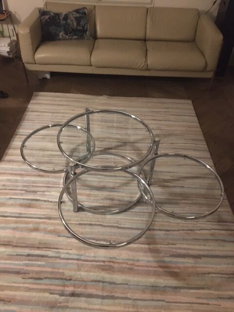 Round coffee table in glass and chrome 4 removable trays