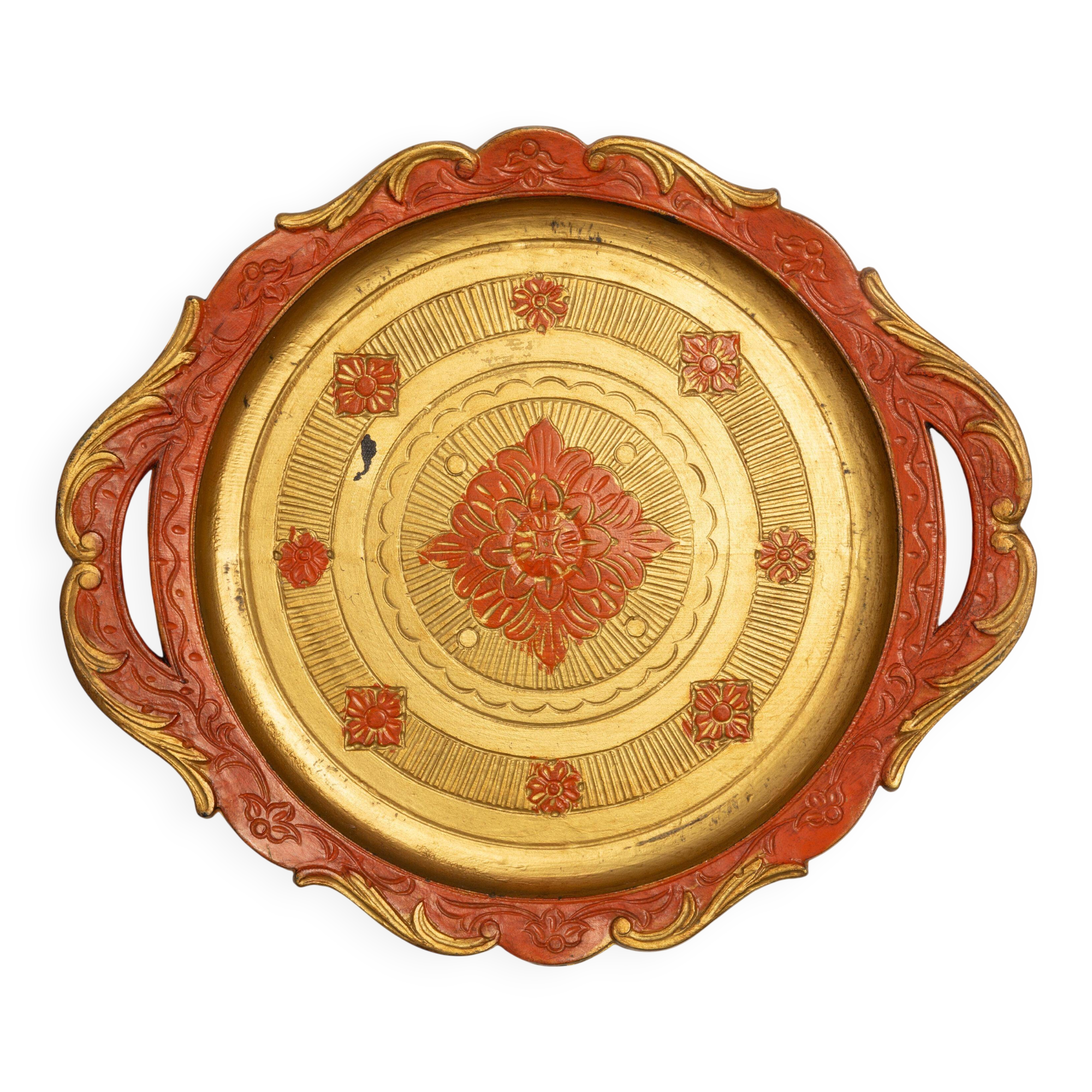 Vintage orange wooden decorative plate, Italy, 1960s