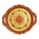 Vintage orange wooden decorative plate, Italy, 1960s