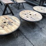 Industrial coffee table with three pinned iron feet