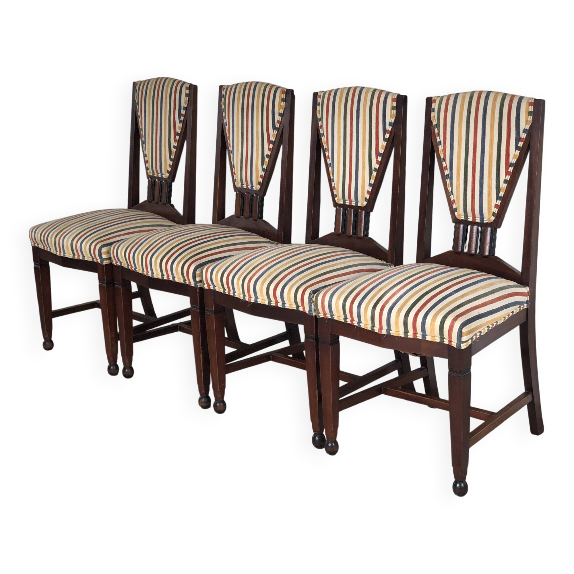 Set of 4 Art Deco Amsterdam School ‘t Woonhuys Dining Chairs The Netherland