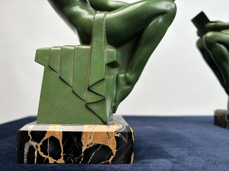 Art Deco Sculptural Bookends by Max Le Verrier, Paris, France, 1925, Set of 2