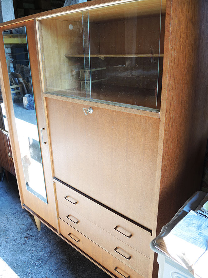 Old wardrobe-secretary in light solid wood