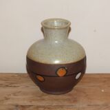 Vase boule vintage en grès émaillé à pois colorés