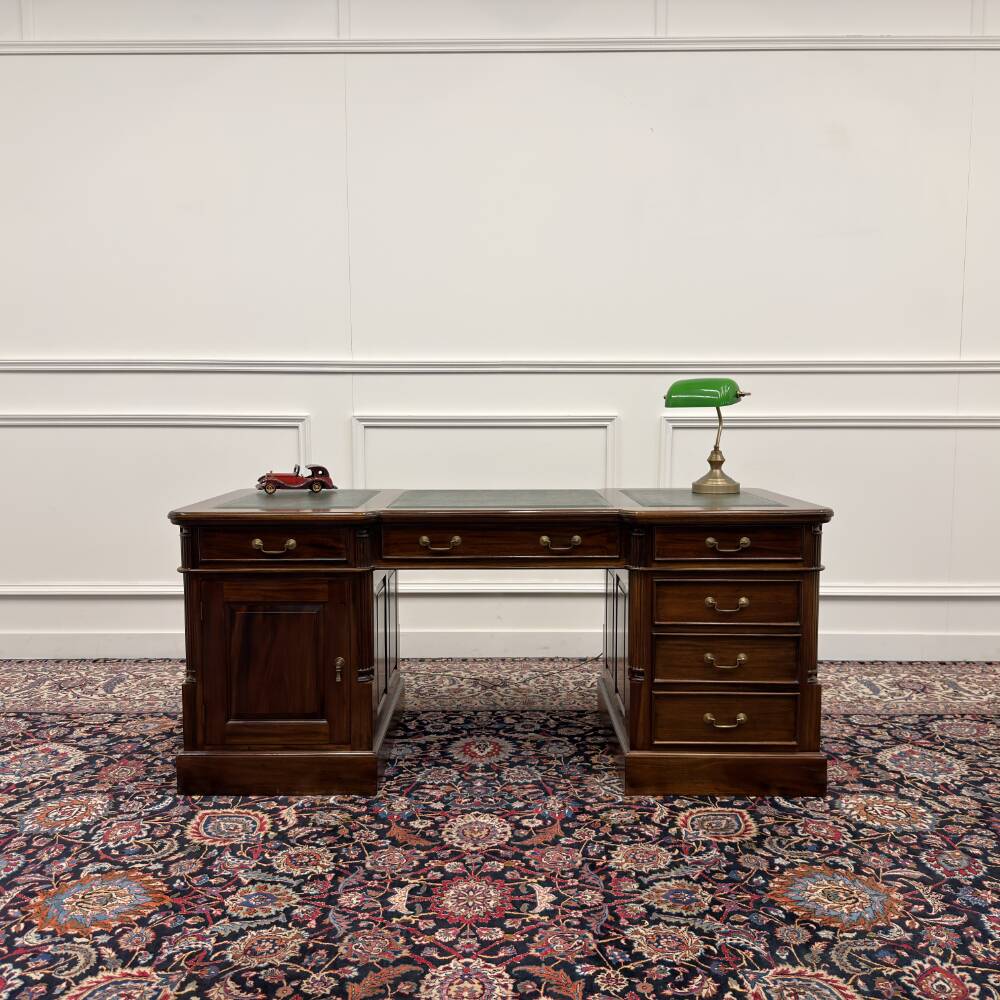 Classic English Desk Green Leather Inlay