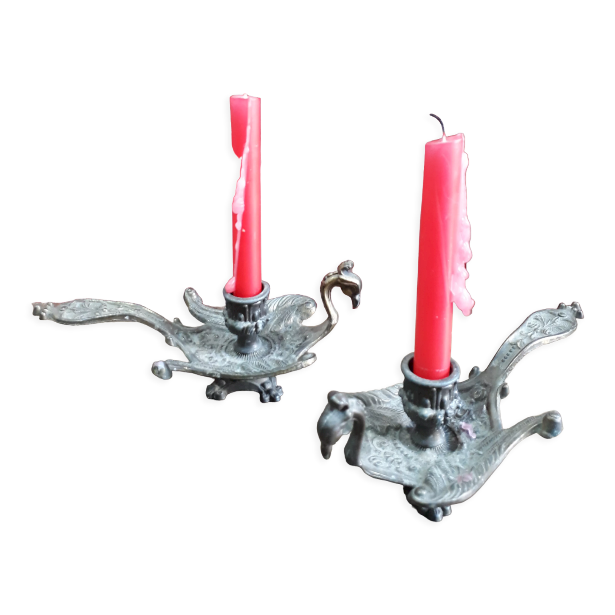 2 old brass candle holders