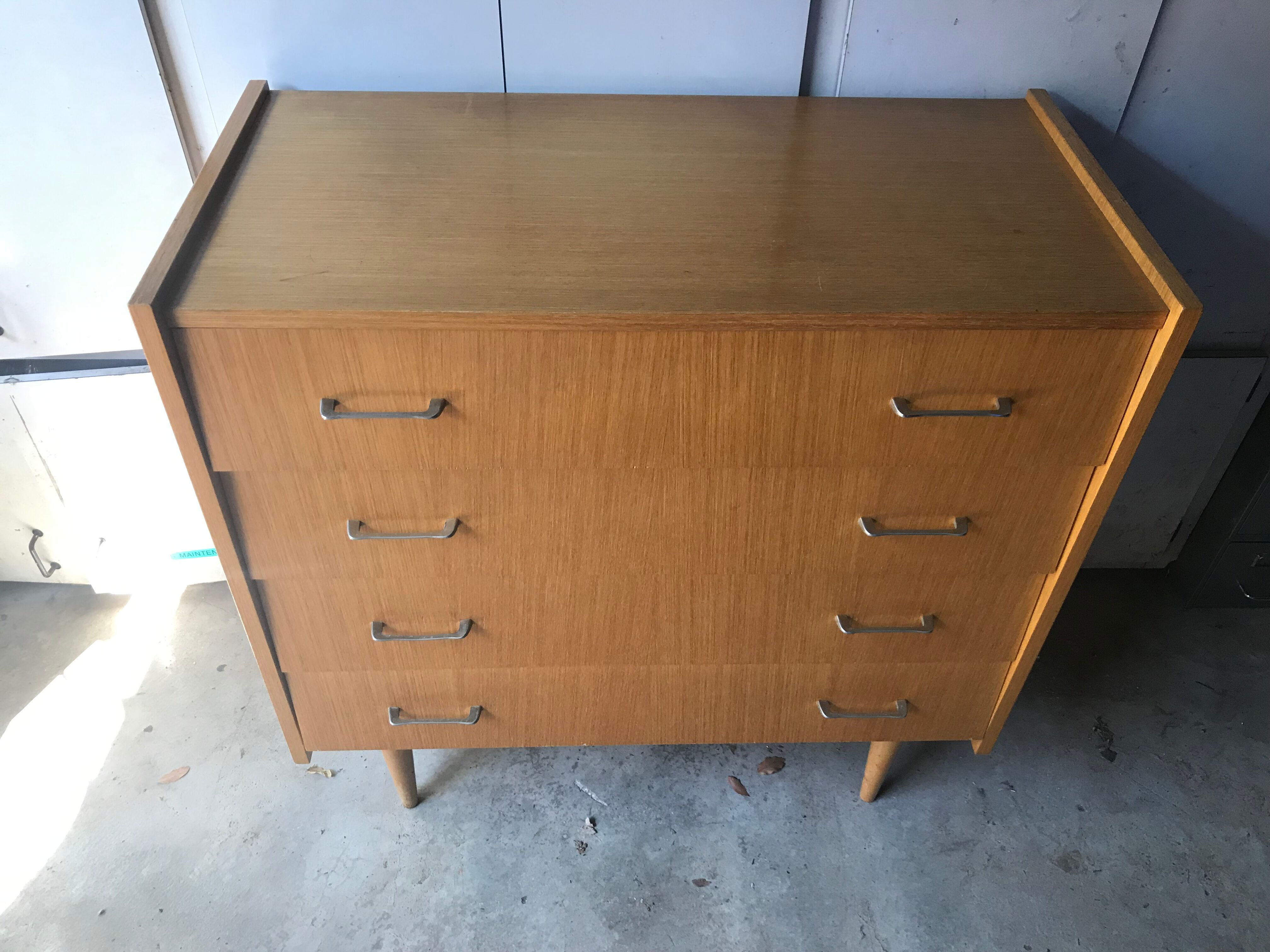 Ancient Scandinavian chest of drawers 4 Drawers Wood Feet Compass 70S Vintage