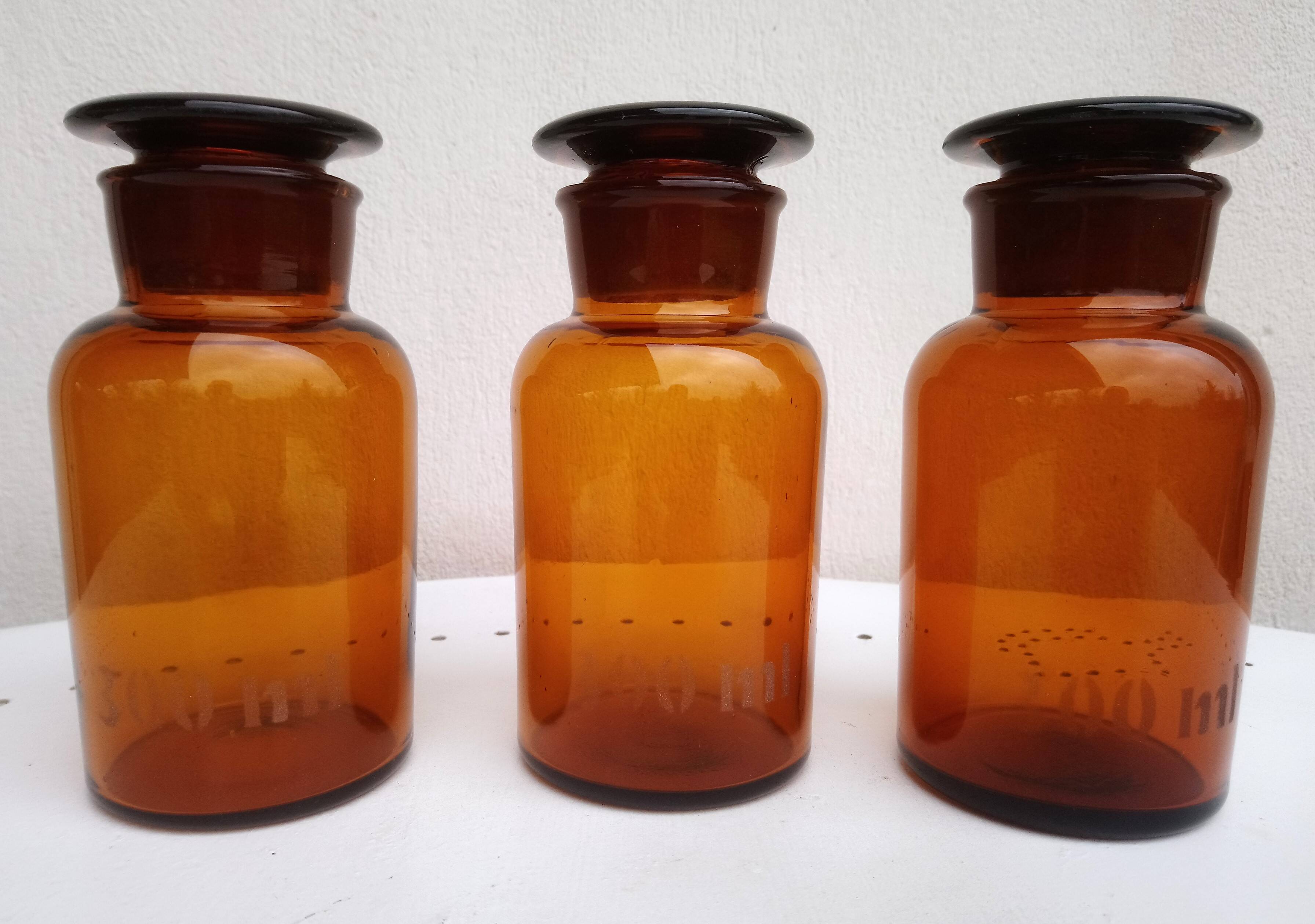 Set of 3 vintage brown pharmacy bottles