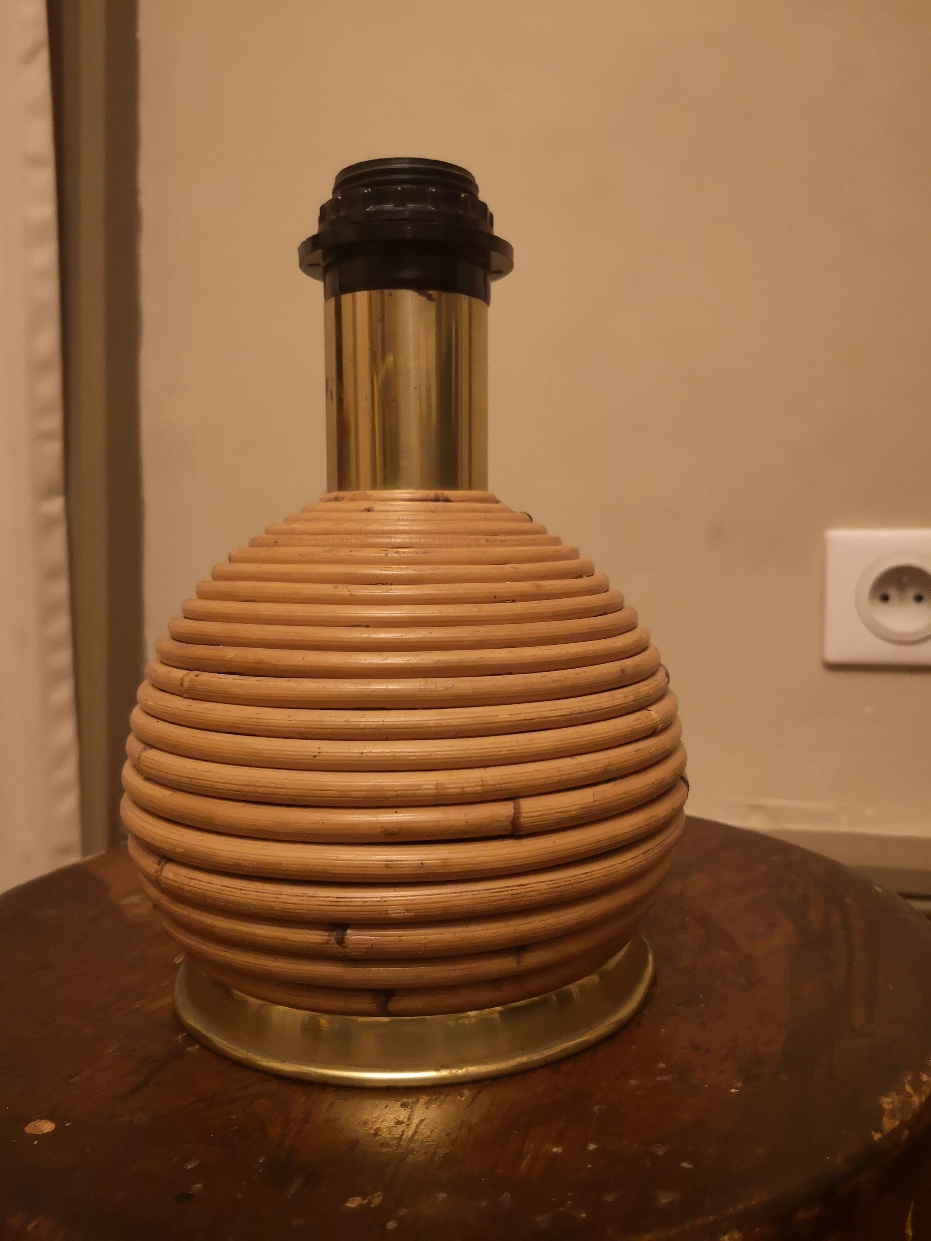 Rattan and vintage brass lamp base