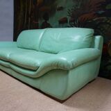 Vintage mint green leather sofa, 3-seater, 1970s