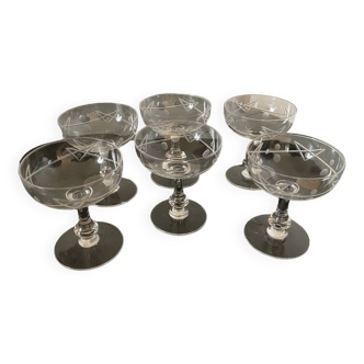 6 coupes à champagne en cristal, années 30