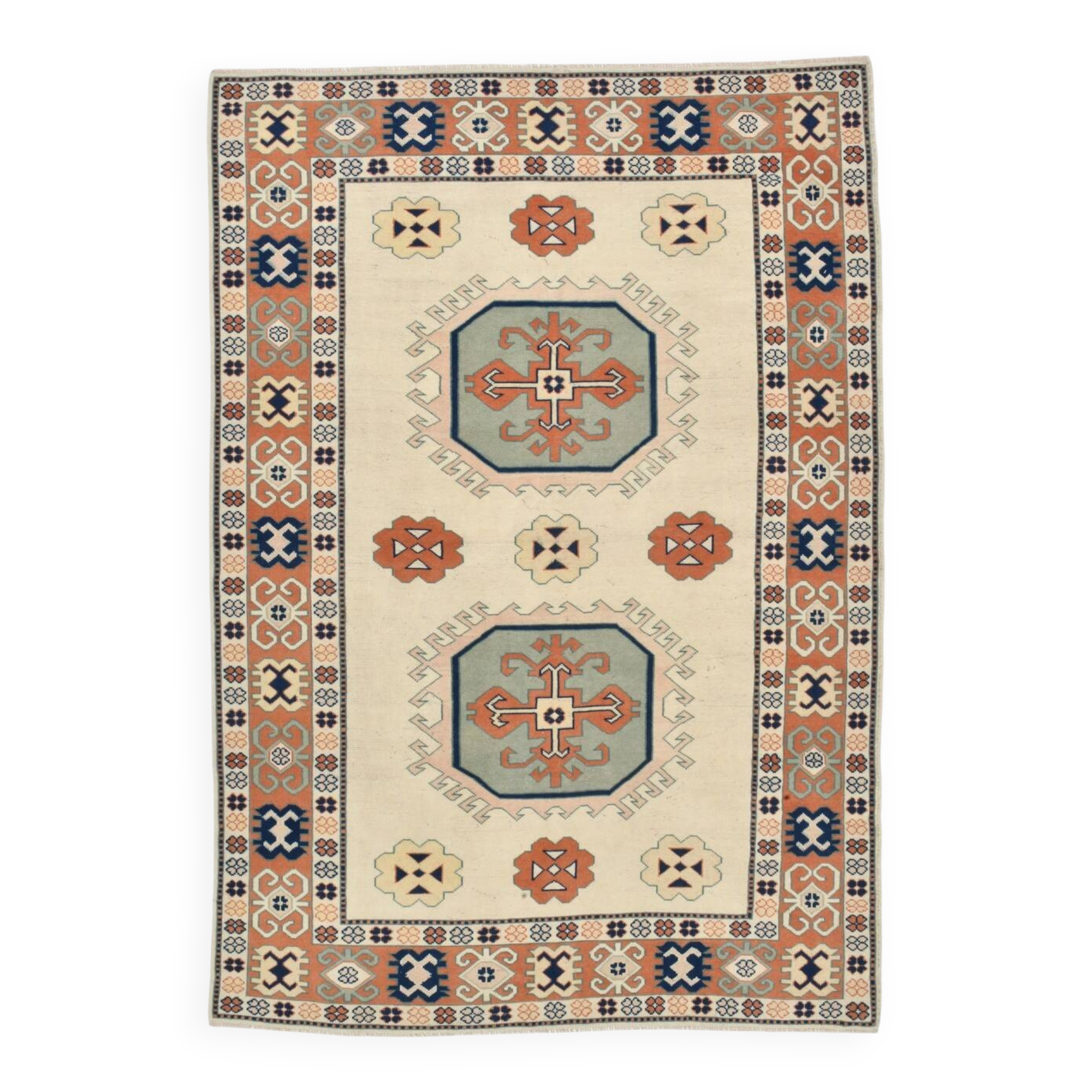 7x10 Vimtage Beige Orange Large Area Vintage Rug, 203x292 Cm