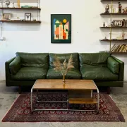 Olive leather sofa, Denmark, 1960s/70s, vintage mid-century modern