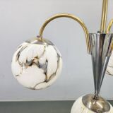 Art Deco Chandelier, Marble Glass, Brass & Chrome, 1930s