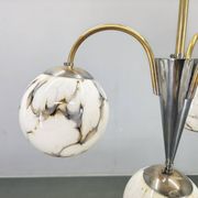 Chandelier Art Déco, verre marbré, laiton et chrome, années 1930