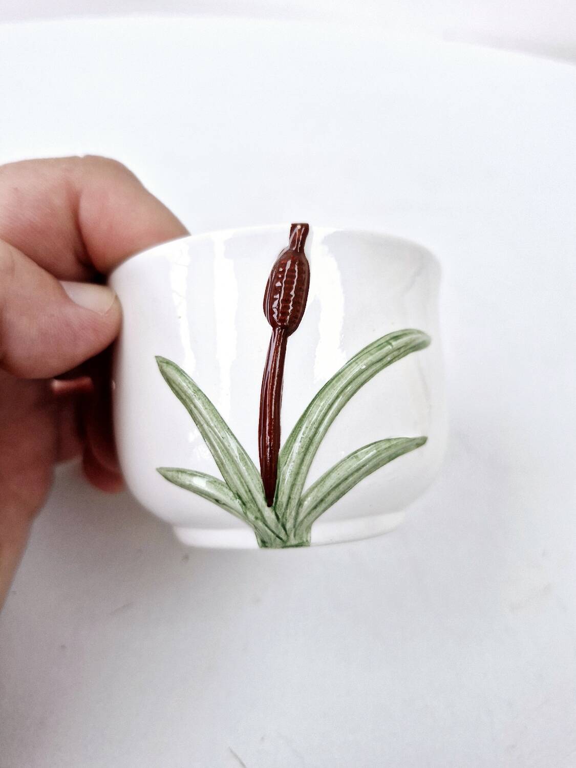 Vintage ceramic tea set barbotine duck reeds hand painted