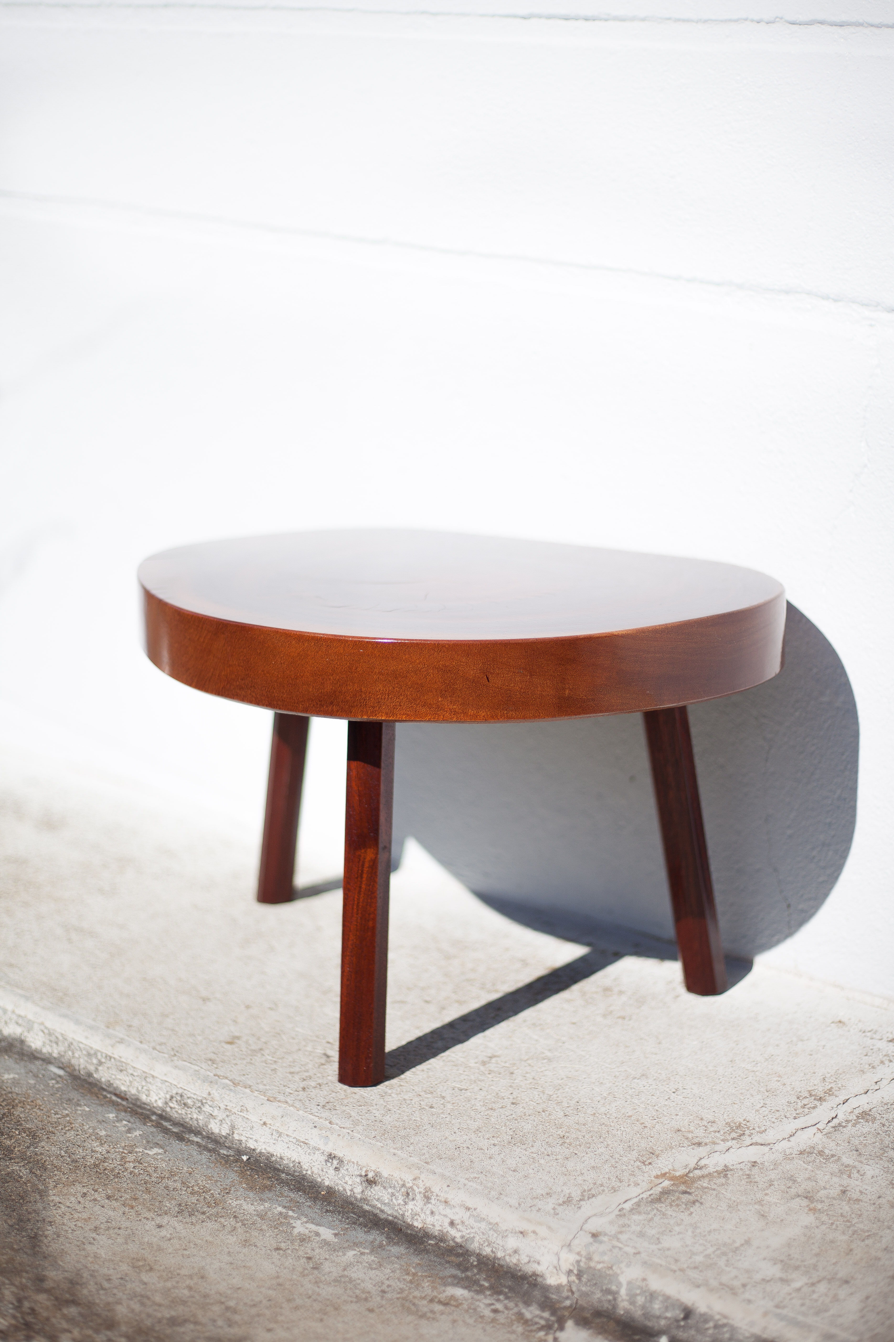 Wood coffee table, tripod table, thick wood table, living room table, brutalist, design, furniture