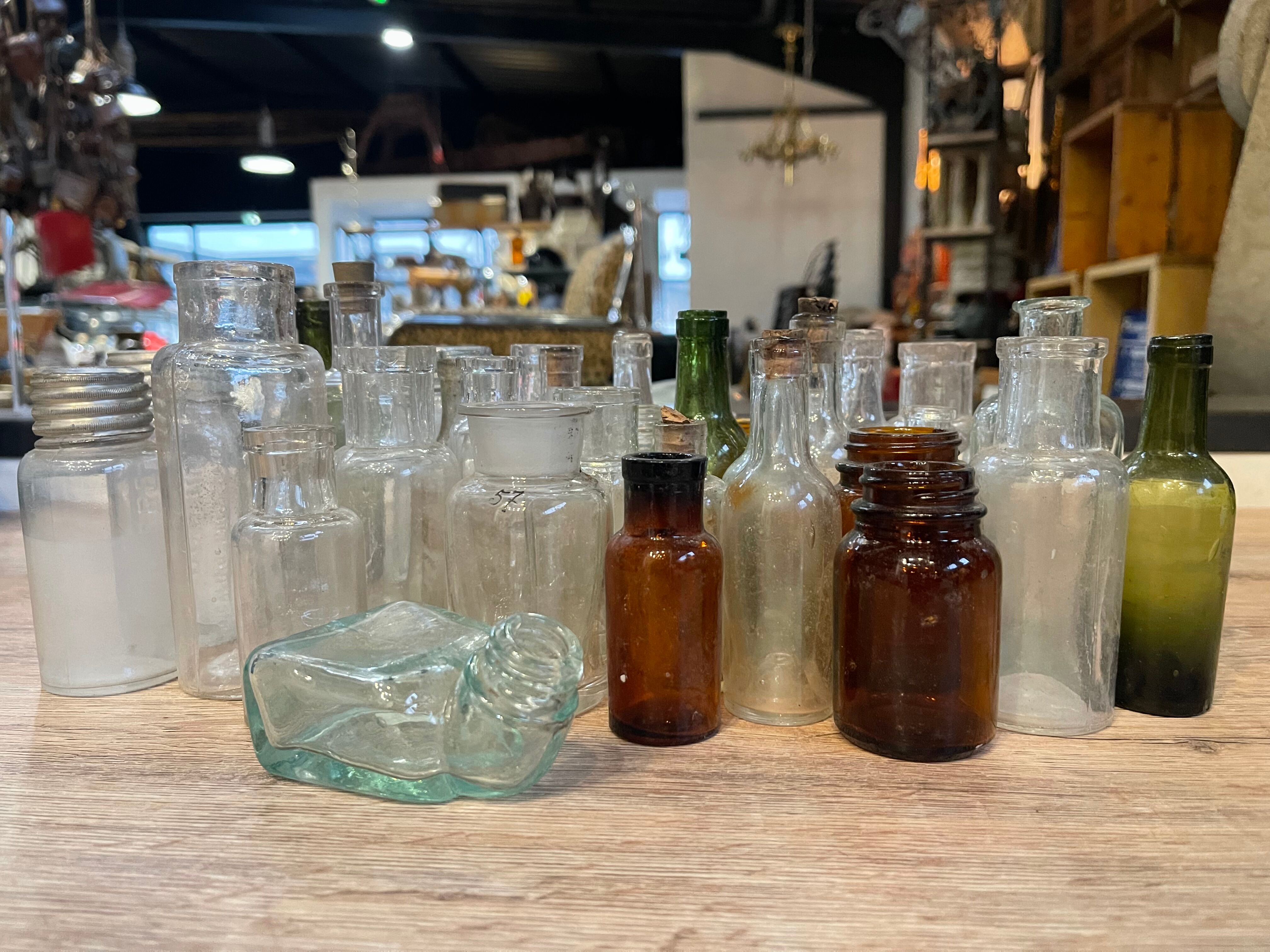 Lot 37 vials small glassware decor pharmacy 1920'