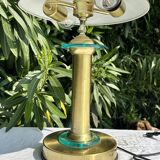 70s Grande Lampe Champignon Vintage - Verre &Métal Doré