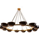 Contemporary 10-light chandelier or pendant light, brass and black lacquer