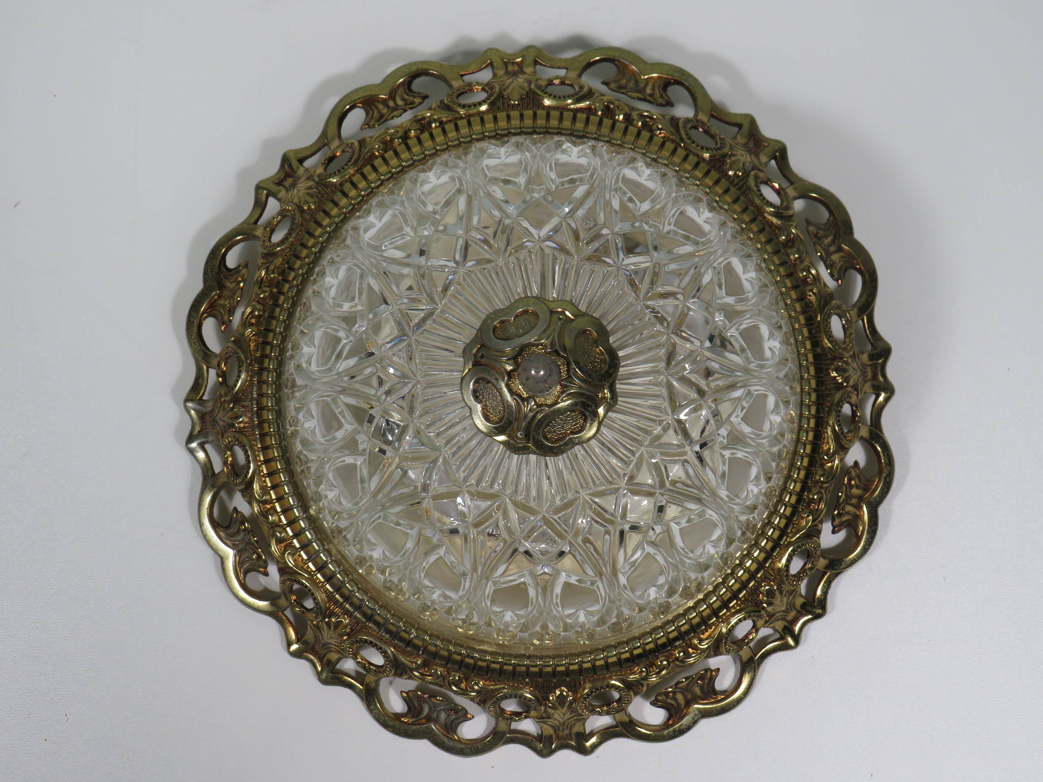 Vintage ceiling light, round, cut glass