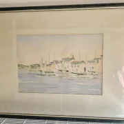 Watercolour painting of the port and boats of Saint-Tropez signed Fulvio.