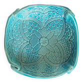 Signed turquoise enameled ceramic pocket tray